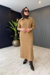 Fitilli Triko Elbise Camel