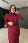 Yaka Triko Detaylı Sweat Elbise Bordo