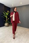 Cep Kapak Detaylı Pantolonlu Tensel Takım Bordo