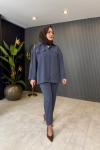 Cep Kapak Detaylı Pantolonlu Tensel Takım İndigo Mavi