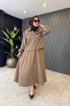 Fermuar Detaylı Nubuk Etekli Takım Bej