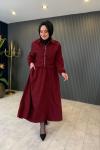 Fermuar Detaylı Nubuk Etekli Takım Bordo