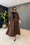 Fermuar Detaylı Nubuk Etekli Takım Kahve