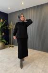 Simli Ribana Detaylı Etekli Takım Siyah