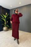 Simli Ribana Detaylı Etekli Takım Bordo