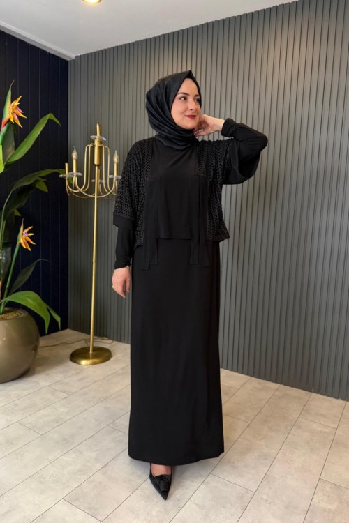 File Detaylı Tasarım Elbise Siyah