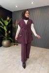 Tensel Yelekli Pantolon Takım Bordo