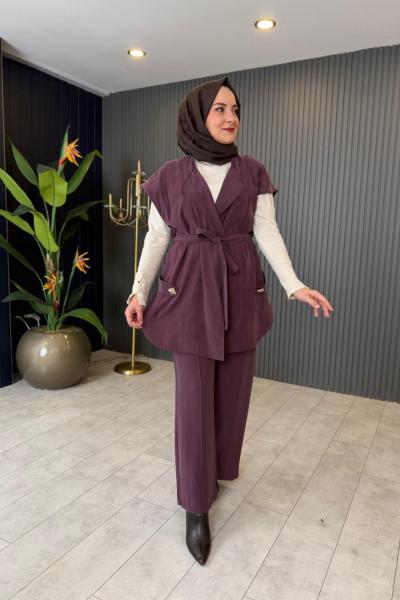 Tensel Yelekli Pantolon Takım Bordo
