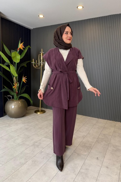 Tensel Yelekli Pantolon Takım Bordo