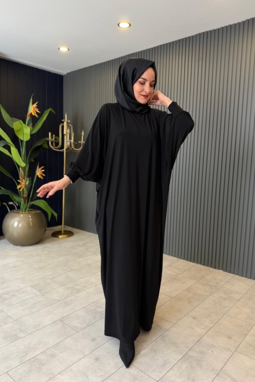 Yarasa Kol Sandy Elbise Siyah