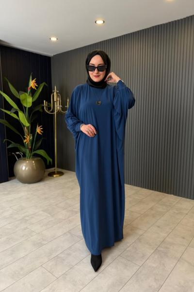 Yarasa Kol Sandy Elbise İndigo Mavi