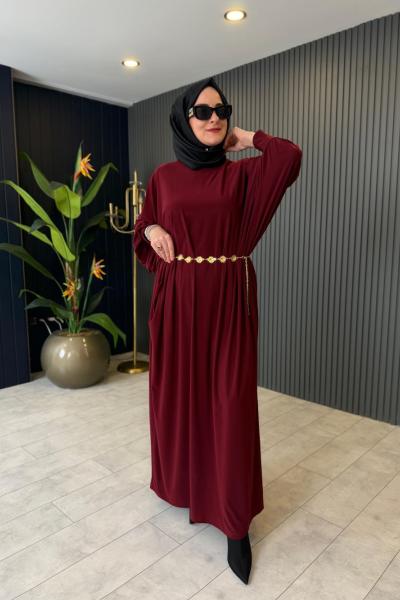 Yarasa Kol Sandy Elbise Bordo