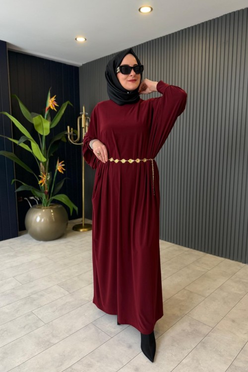 Yarasa Kol Sandy Elbise Bordo