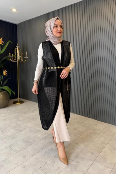 Sandy Detaylı File Yelek Siyah