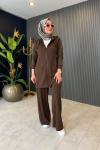 Pul Detaylı Premium  Pantolonlu Takım Kahve