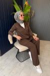 Pul Detaylı Premium  Pantolonlu Takım Kahve