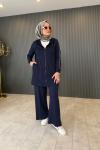 Pul Detaylı Premium  Pantolonlu Takım Lacivert