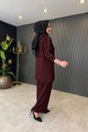 Pul Detaylı Premium  Pantolonlu Takım Bordo