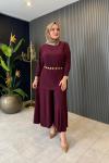 Piliseli Pantolonlu Takım Fuşya Bordo