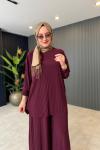 Piliseli Pantolonlu Takım Fuşya Bordo