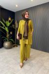 Tuniği Cep Detaylı Pantolonlu Takım Camel Yağ Yeşili
