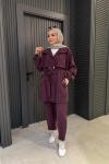 Aksesuar Detaylı Tensel Pantolon Takım Bordo