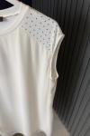 Şifon Taş Detaylı Sıfır Kol İçlik Tunik Ekru