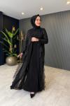 Şifon Payet Detaylı Abiye Takım Siyah