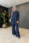 Boncuk İşleme Detaylı Pantolon Takım İndigo Mavi