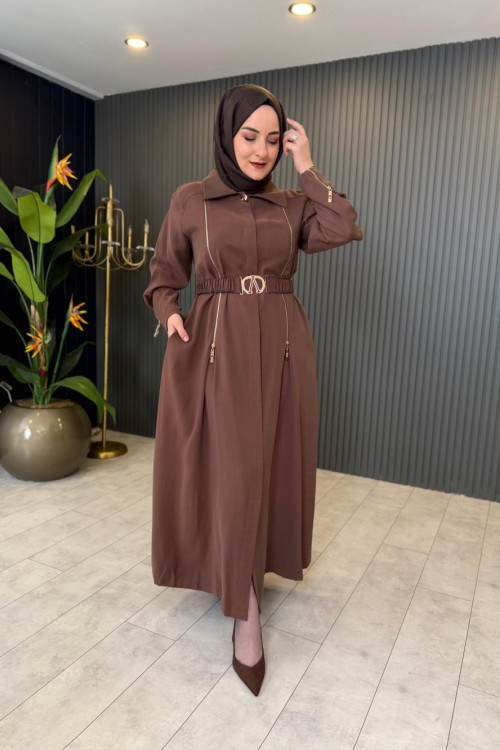 Fermuar Detaylı Tasarım Kap Kahverengi