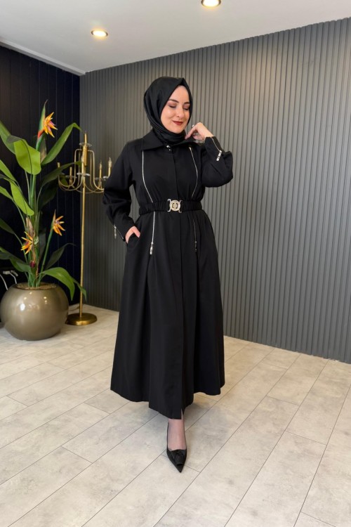 Fermuar Detaylı Tasarım Kap Siyah