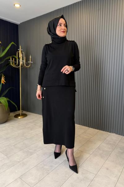 Omzu Patlı Merserize Etekli Takım Siyah