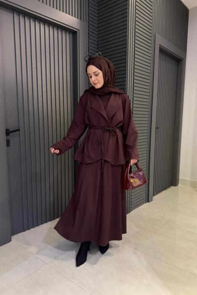 Bağlama Detaylı Asel Etekli Takım Bordo