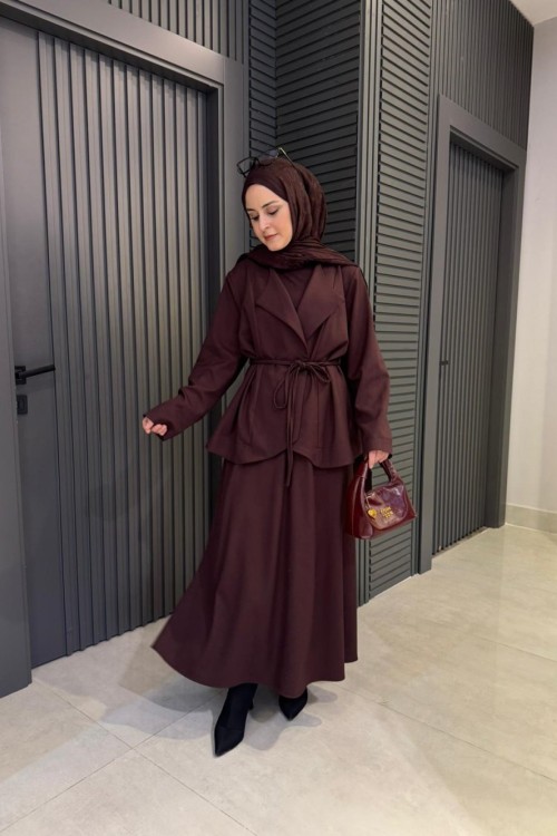 Bağlama Detaylı Asel Etekli Takım Bordo