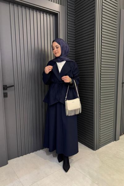 Bağlama Detaylı Asel Etekli Takım Lacivert