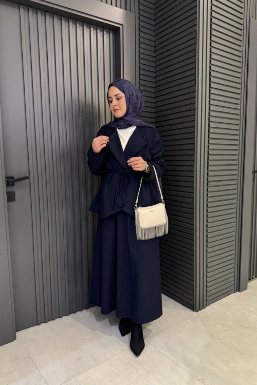 Bağlama Detaylı Asel Etekli Takım Lacivert
