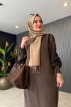 Lamia İpek Kupra Elbise Kahve