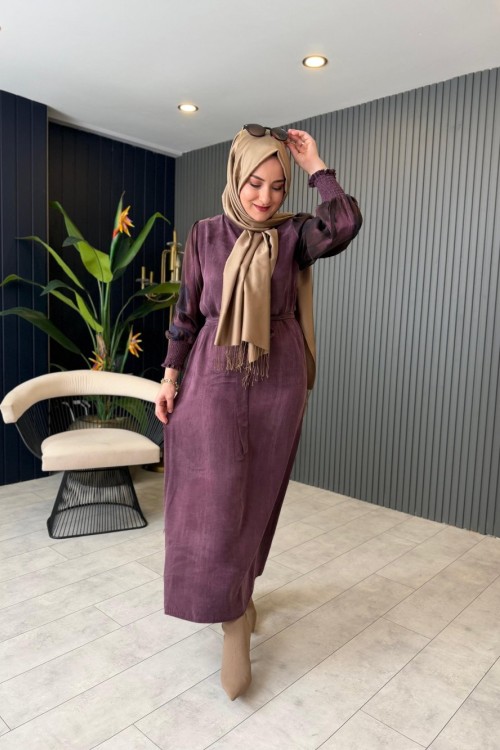 Lamia İpek Kupra Elbise Bordo