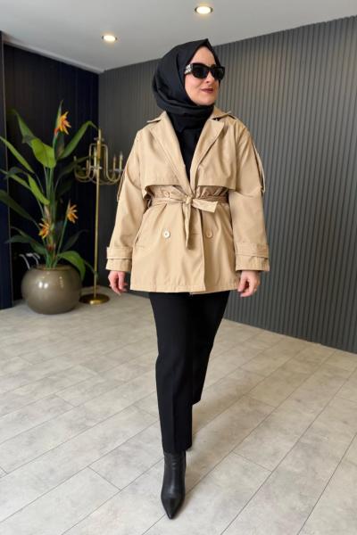 Kısa Premium Trençkot Bej