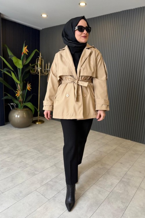 Kısa Premium Trençkot Bej