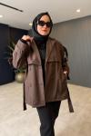 Kısa Premium Trençkot Kahve