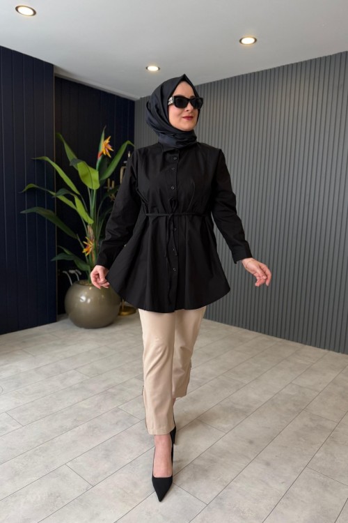 Poplin Tasarım Gömlek Siyah