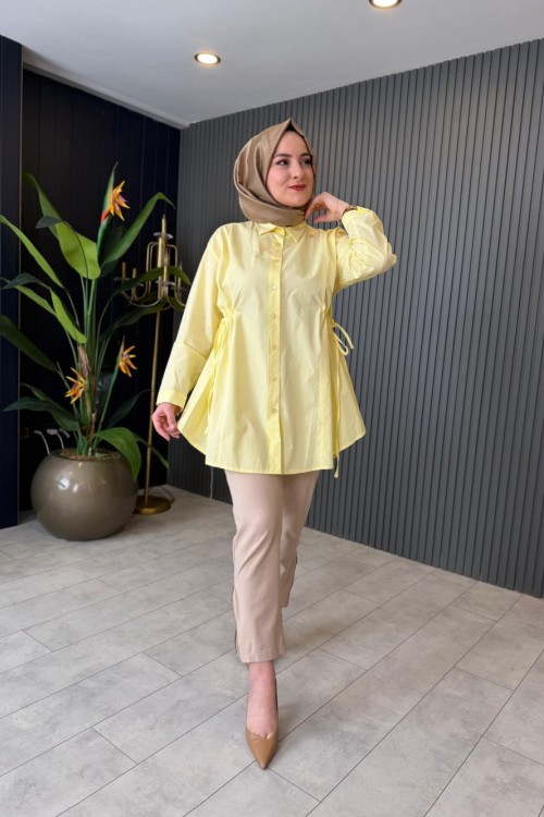 Poplin Tasarım Gömlek Sarı