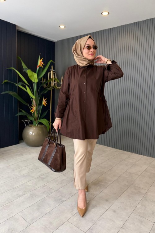 Poplin Tasarım Gömlek Kahve