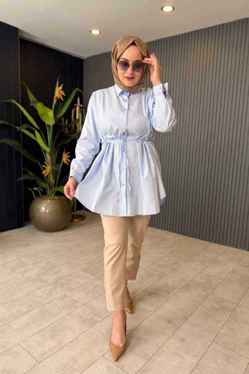 Poplin Tasarım Gömlek Bebe Mavisi