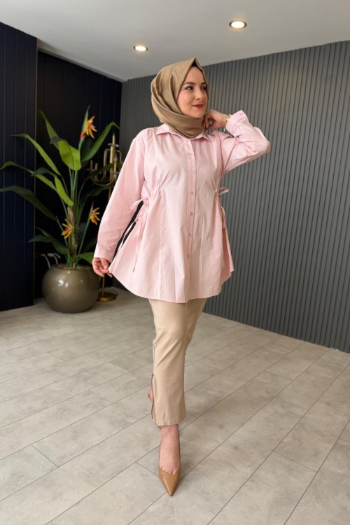 Poplin Tasarım Gömlek Pudra