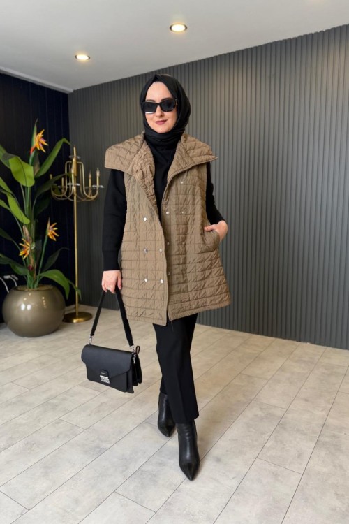 Çıtçıt Detaylı Kapitone Yelek Camel