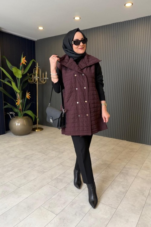 Çıtçıt Detaylı Kapitone Yelek Bordo
