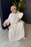 Dantel Detaylı Pullu Payet Etekli Takım Ekru