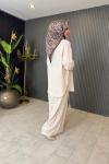 Halat Broş Aksesuarlı Pul Payet Pantolon Takım Ekru